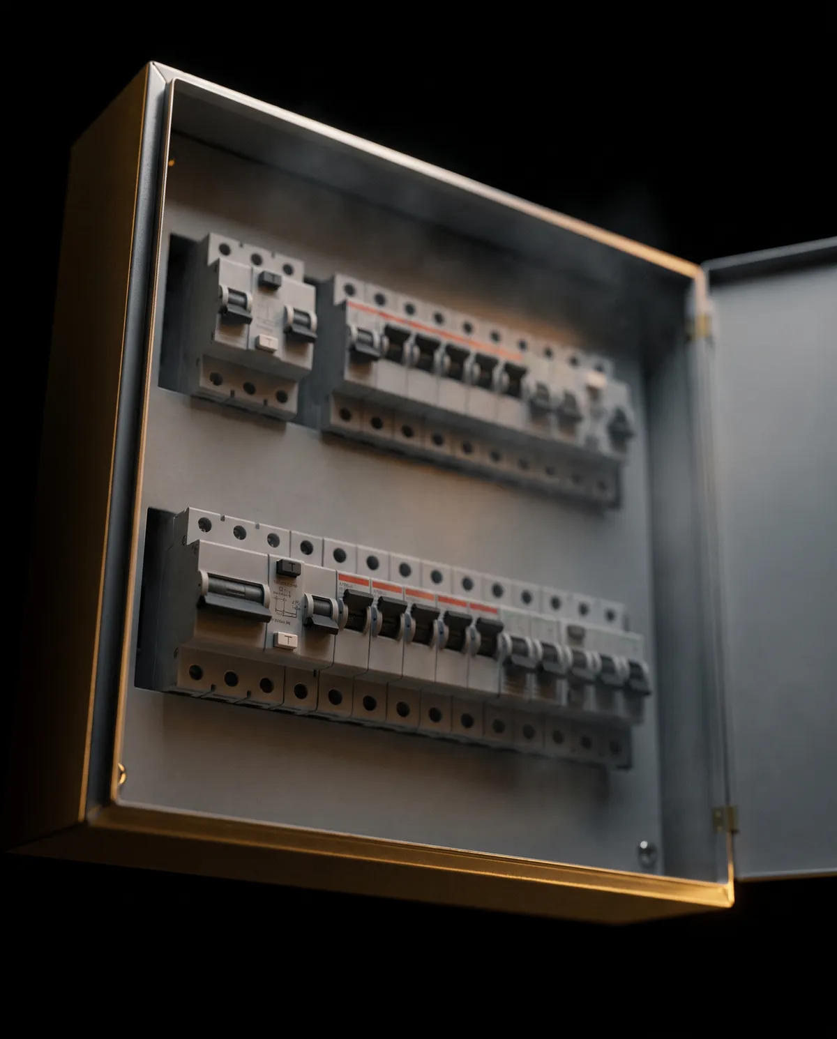 Illustrative render of a residential switchboard